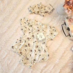 Kate Quinn Sage Green Trees Bubble Bodysuit Onesie and Bow Size 3-6 Months